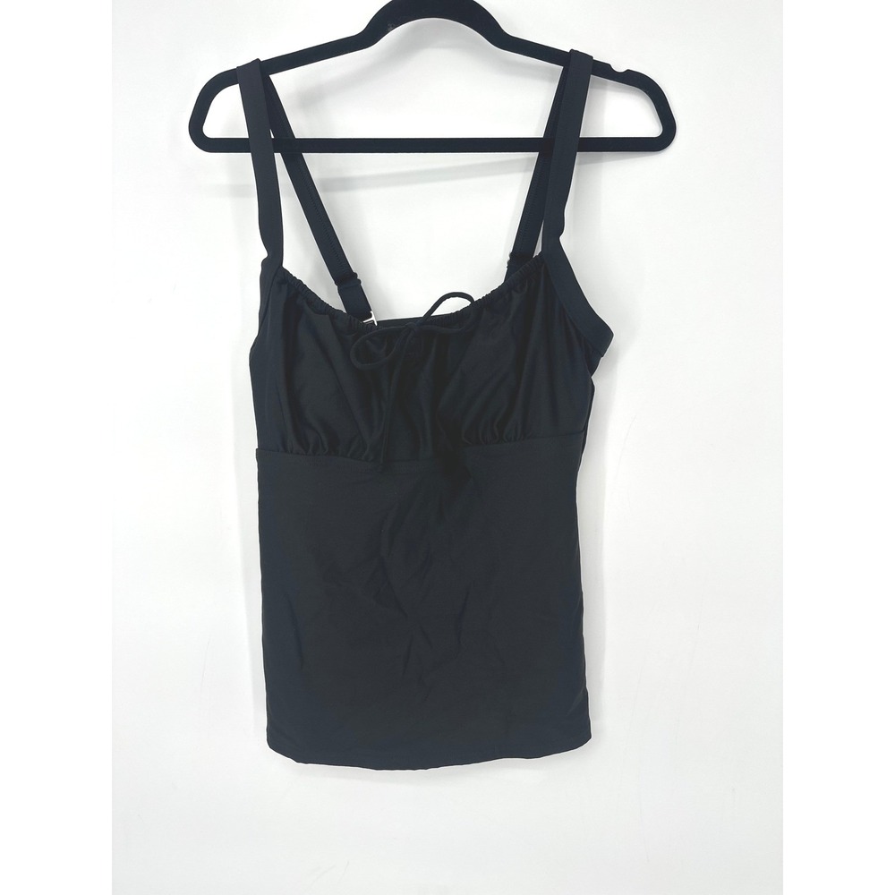Lands' End Tankini Swim Top Womens 6D Black Ruched Tie Front Undewire Beach Pool